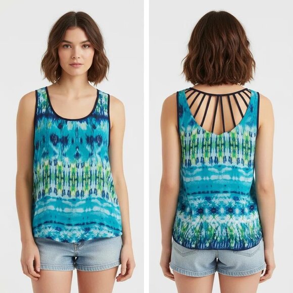 By & By Women’s Blue & Green Print Lattice Back Sleeveless Top Size Medium - Picture 13 of 13
